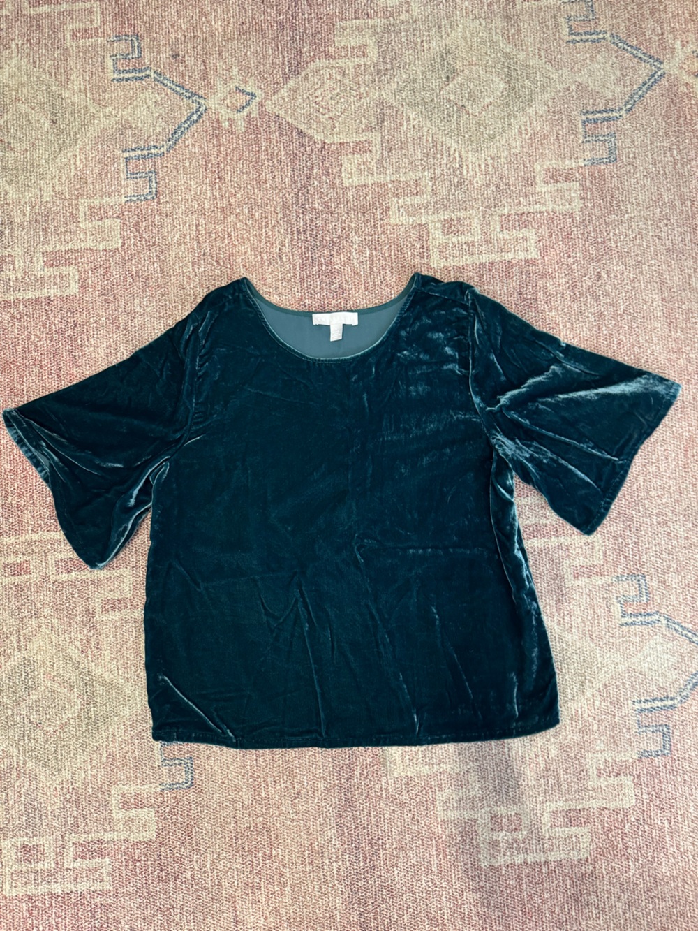 Chelsea 28 teal velvet short bell sleeve scoop neck blouse size small